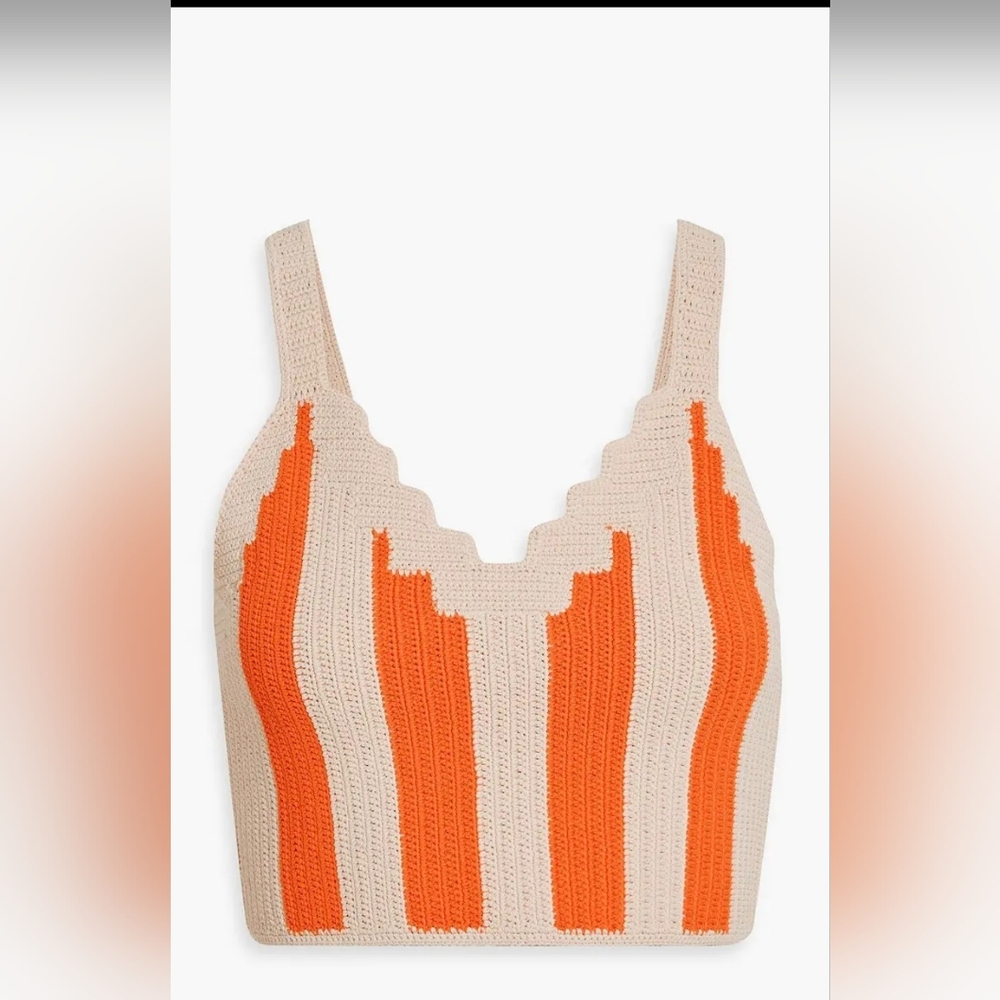 Sandro Orange and Cream Striped Knit Crop Tank Top